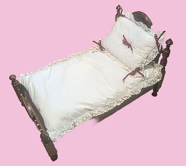 Wooden Doll Bed With Bedding