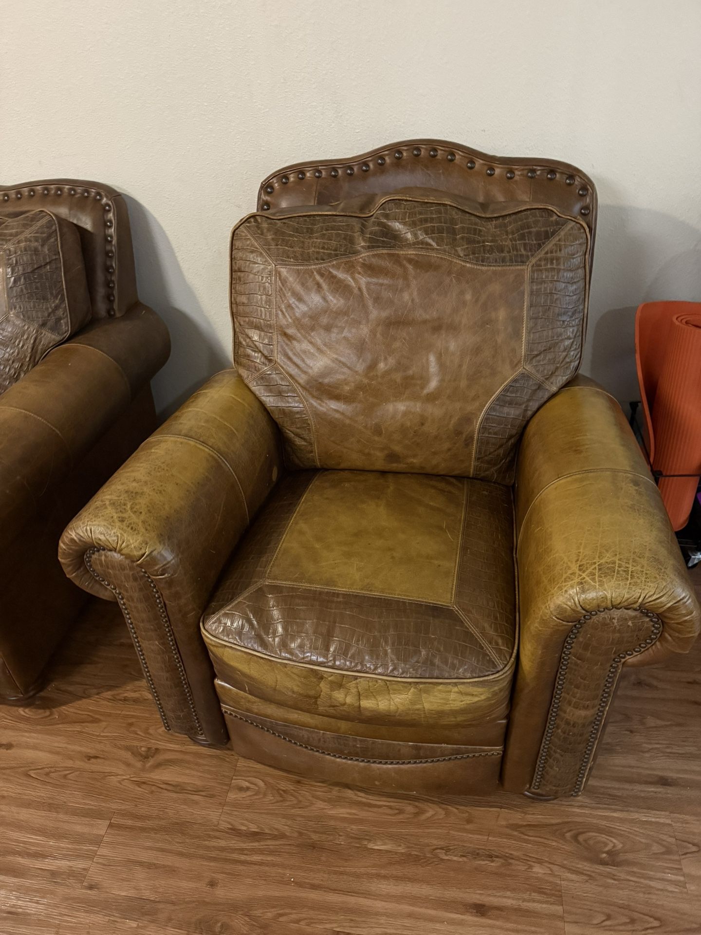 Real Bison Leather Sofa Recliner Chairs