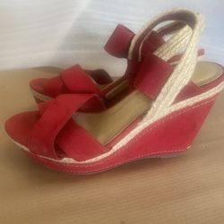 Studio Paolo Red Tan Faux Suede Wedges