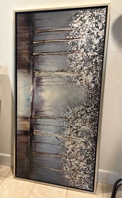 Large 3D Textured Metallic Tree Canvas