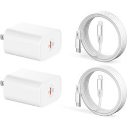 Brand New iPhone Charger Fast Charging [MFi Certified] 2 Pack 20W PD USB C Wall Charger Adapter with 2 Pack USB C to Lightning Cable 