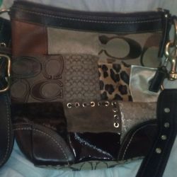 Vintage Coach Animal Print Patchwork Suede, Leather, Canvas & Velvet Hobo Bag