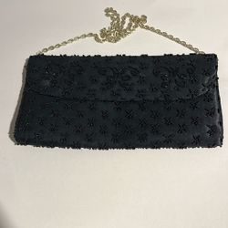 Black Evening Clutch Purse With Silver Shoulder Strap