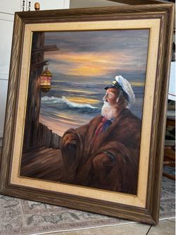 Vintage oil painting of old captain