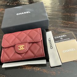 Chanel Caviar Compact Small Burgundy Wallet