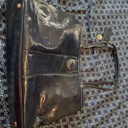 Perfect, dark blue coach shiny leather outside perfect silver inside