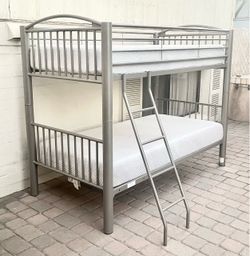 Nice Heavy Duty Grey Metal Twin Bunkbeds w/ 8” Memory Foam Mattresses￼
