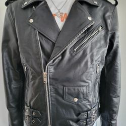 Men's Leather CE1 Armored Motorcycle Jacket - Size M

