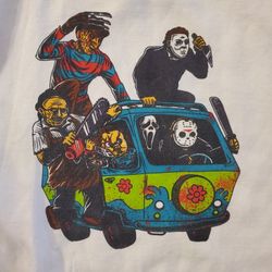 Men's Size L- Funny Horror Gildan White Crewneck Sweatshirt