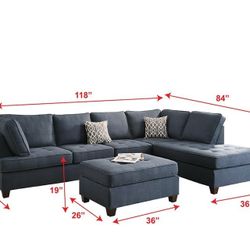 Brand New Blue Or Ash Black Linen Sectional