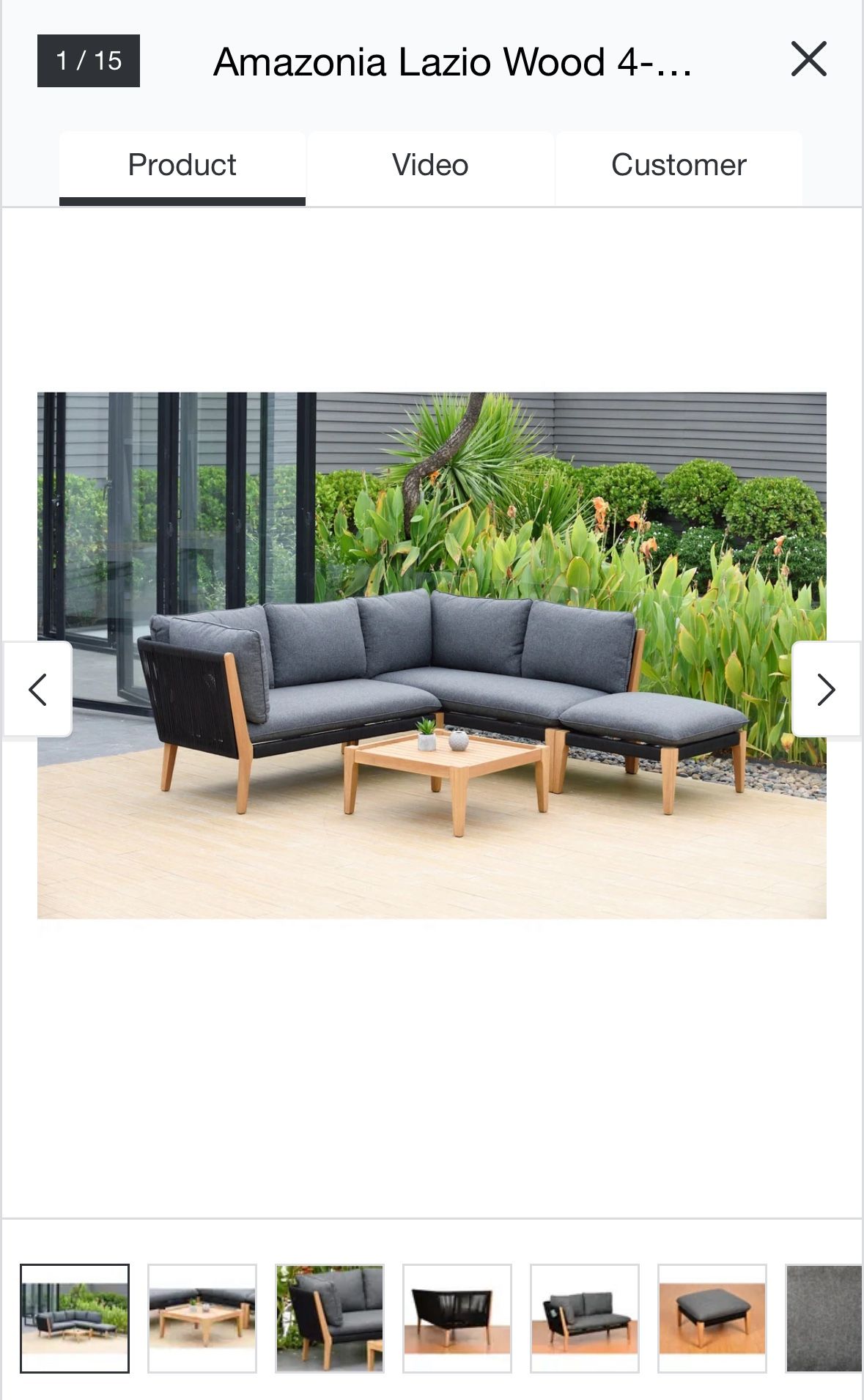 NEW Amazonia Lazio Wood 4-piece Outdoor Patio Sectional Set - 4pc