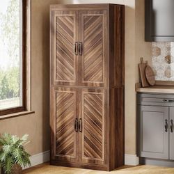 Kitchen Pantry Cabinet, Farmhouse Storage Cabinet with 4 Adjustable Shelves