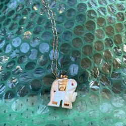14kt White Pearl Elephant With Gold Accent 