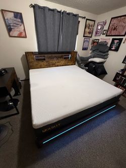 King 12” Molblly Memory Foam Mattress + LED Storage Bed Frame