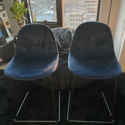 Lazio Blue Velvet Bar Stool with Iron Legs (Set of 2)