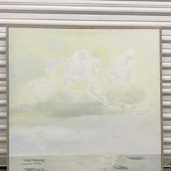 Large Framed Canvas Cloud And Water Art