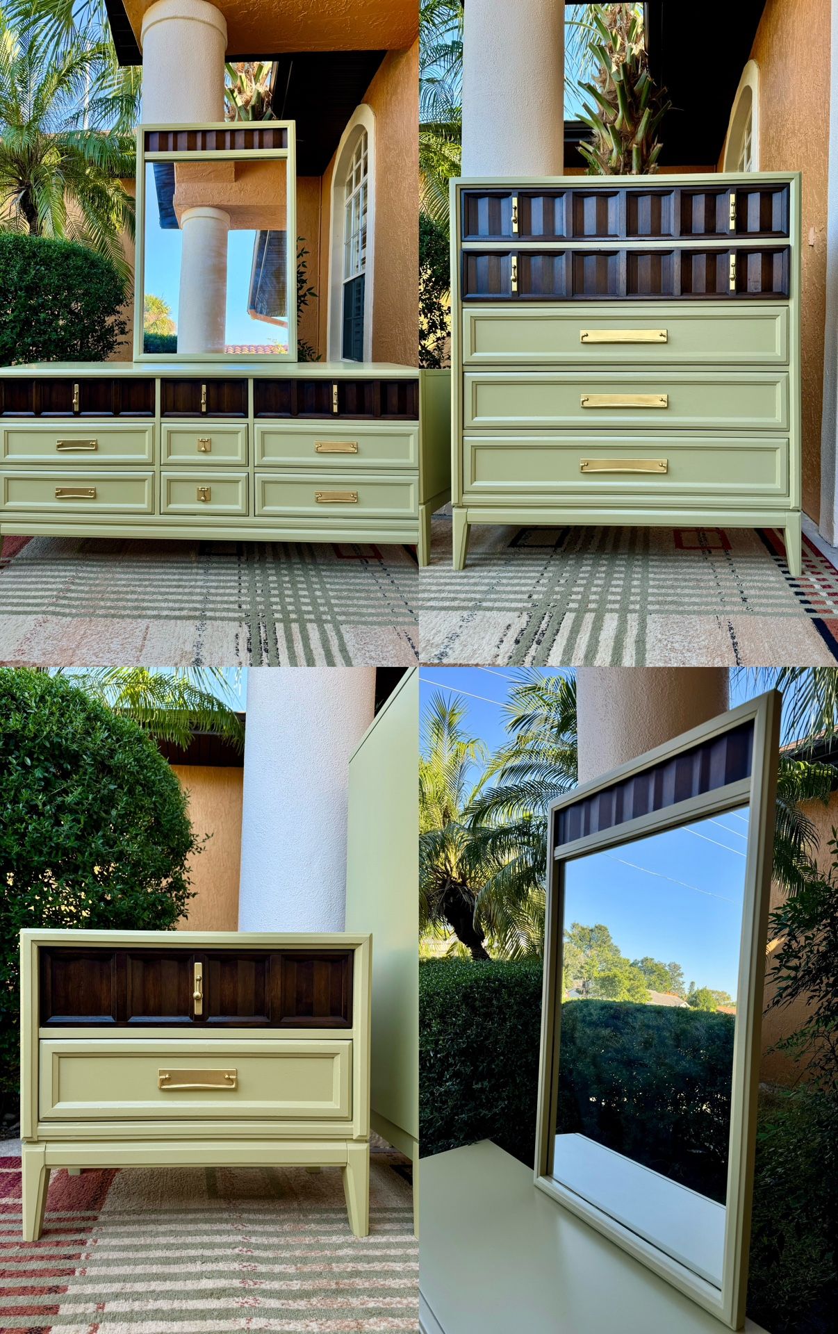 Rare Stanley Walnut Mid Century Modern 4 Pc Dresser Set, MCM Dresser Set