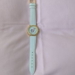 Catdilac gold Case white leather band Quartz Analog Ladies Watch