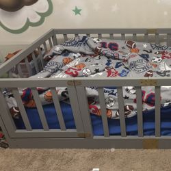 Grey Twin Montessori Toddler Floor Bed