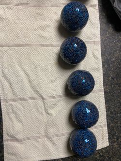 Set of 5 Blue Mosaic Glass Decorative Balls