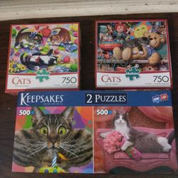 Lot Of 3 Cat Jigsaw Puzzles Buffalo 