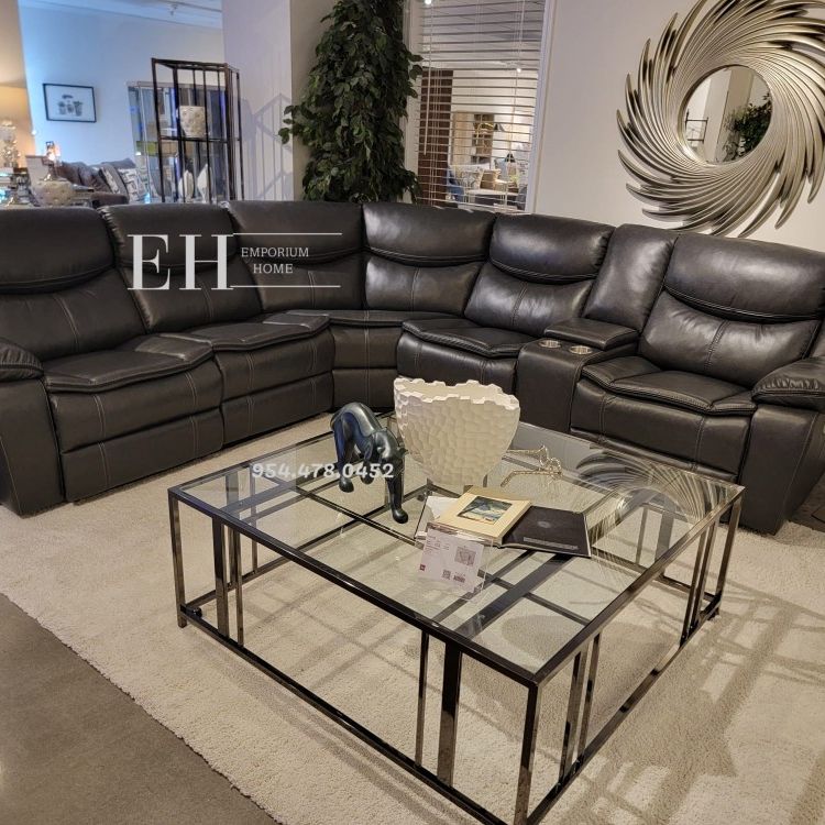 Black Leather Sectional Reclining New Design Pay Later 