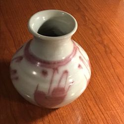 Small Flower Or Bud Vase.  Muted Burgundy On Gray.  