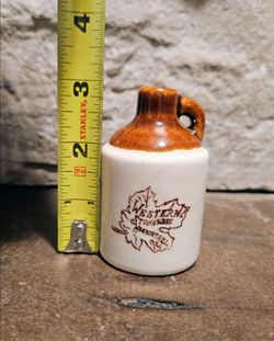 Vintage Western Stoneware Miniature 3" Maple Leaf Jug!