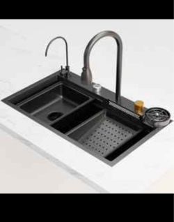 Black Stainless Steel Kitchen Sink with Faucets