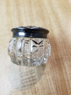 Antique Cut Glass Silver Lidded Vanity Rouge Pot