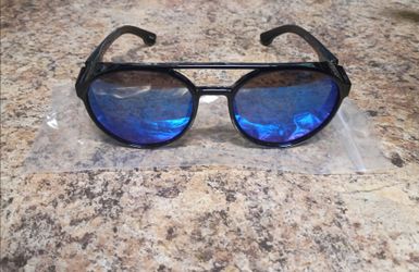 Black Aviator Sunglasses Blue Mirror Lenses