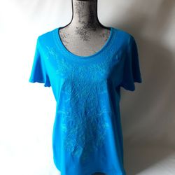 Laura Scott women's blue floral embroided short sleeve top size L