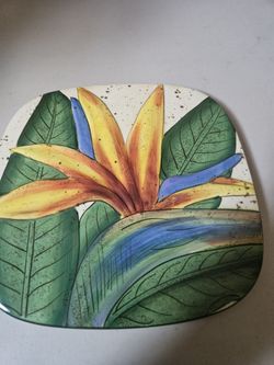 Island Plantations Ceramic Birds Of Paridise Trivet Or Cheese Plate