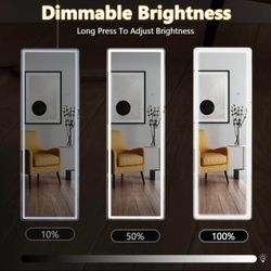 3 Color Lighting Mirror with LED Lights, 64x21 Lighted Floor Standing Mirror with Stand