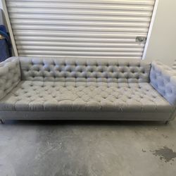 Button Tuften Blueish / Gray Couch. 8.6 Feet long.