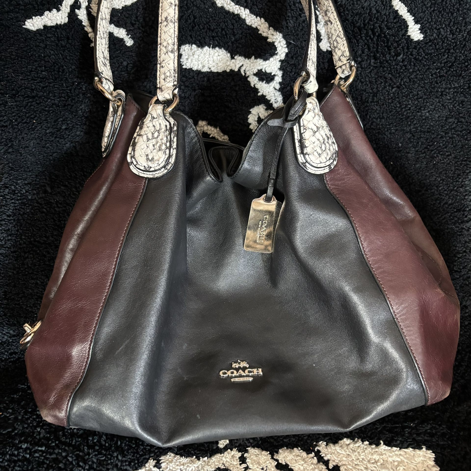 Coach Edie Color Block Shoulder Bag β Burgundy & Black Leather