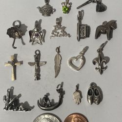17 vintage Sterling Silver Pendants