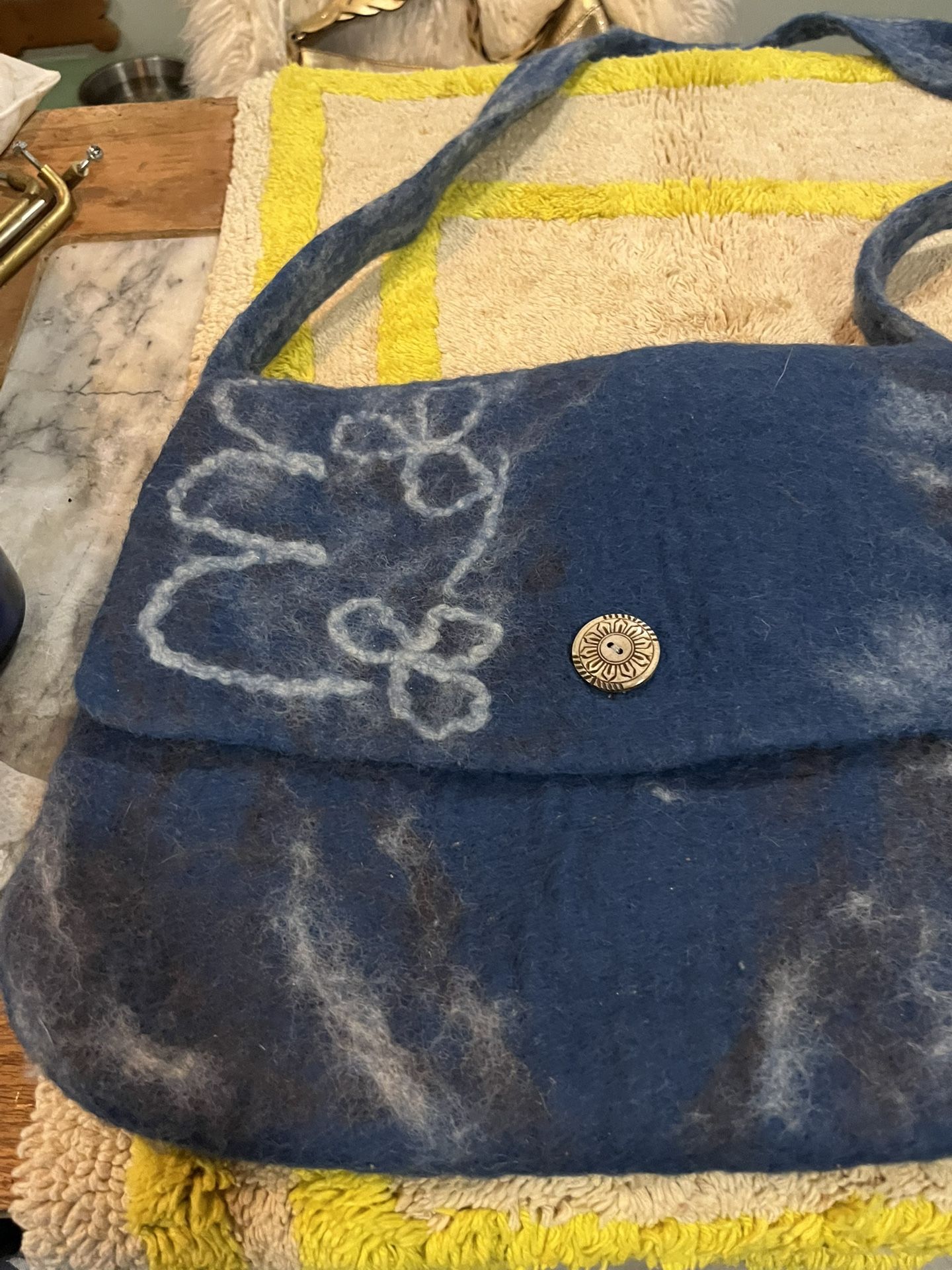 Blue Felt Fairtrade Crossbody Bag