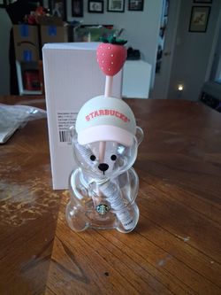 BRAND NEW Starbucks glass pink drink bearista
