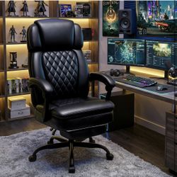 400lbs Executive Office Chair with Foot Rest for Heavy People, Ergonomic Big and Tall Desk Chair with Adjustable Headrest, High Back PU Leather Comfy 