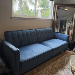 RECLINING SLEEPER COUCH mid-century modern style tufted velvet sofa