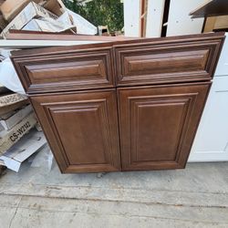 Dark Cherry Wood Kitchen Base Cabinet
