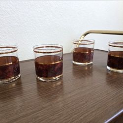 Vintage Low Balls Cocktail Whiskey Rock Glasses Set X4 Barware MCM 