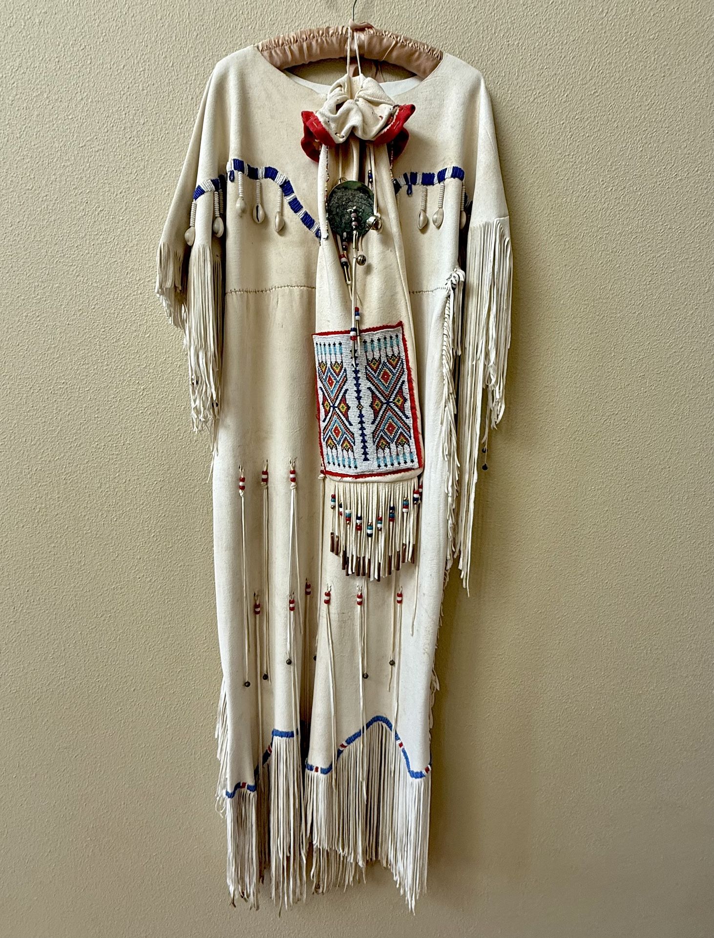Authentic Native American Ceremony Dress & Bag - Hand-Stitch Beaded Leather Hide
