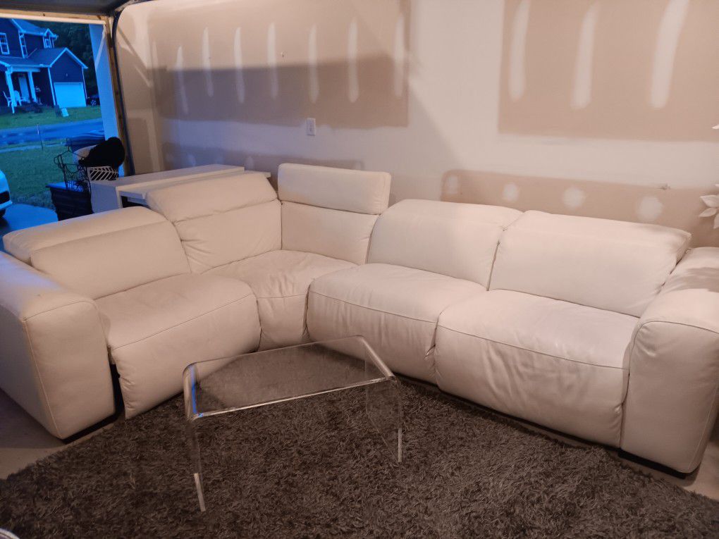 White Genuine Leather Reclining Sectional