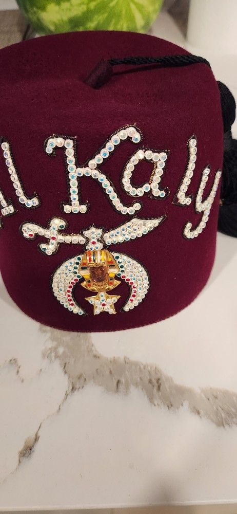 Vintage AL Kaly Shriner Red Fez Hat Pins Decorated Tassel