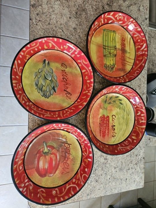 Set of 4 Certified International 9" Pasta Bowl Italian Themed Style Peppers Carrots Asparagus Artichoke