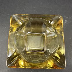 Vintage 1950's Square Yellow Amber 3 1/2" Glass  Cigarette Individual Ashtray 