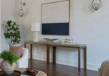 Beautiful Console Entry or CouchBack Tables Smooth Concrete Top with Burnished Brass Legs