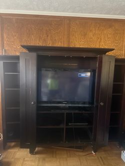 Dark Wood TV Armoire Entertainment Center